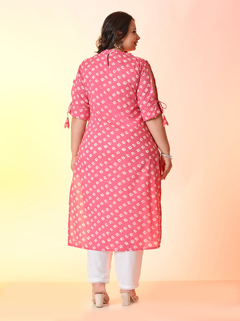 Plus Size Pink Batik Cotton Kurta