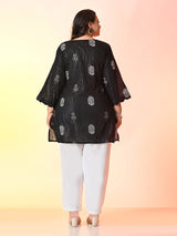 Plus Size Black Lurex Short Kurta