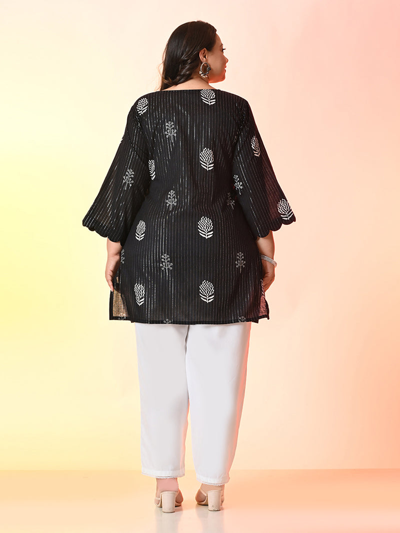 Plus Size Black Lurex Short Kurta