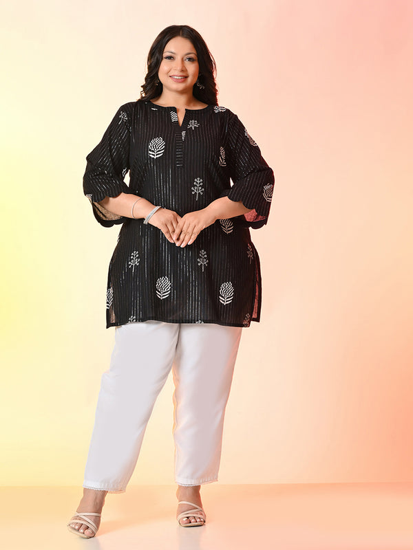 Plus Size Black Lurex Short Kurta