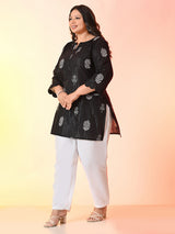 Plus Size Black Lurex Short Kurta