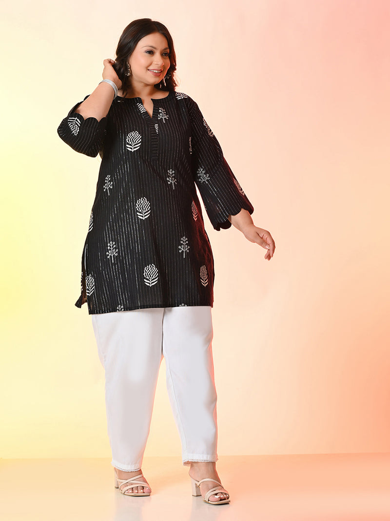 Plus Size Black Lurex Short Kurta