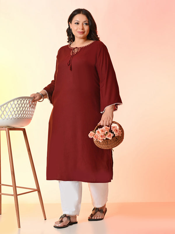 Plus Size Rust Grace Anchor Embroidered Kurta | Desinoor