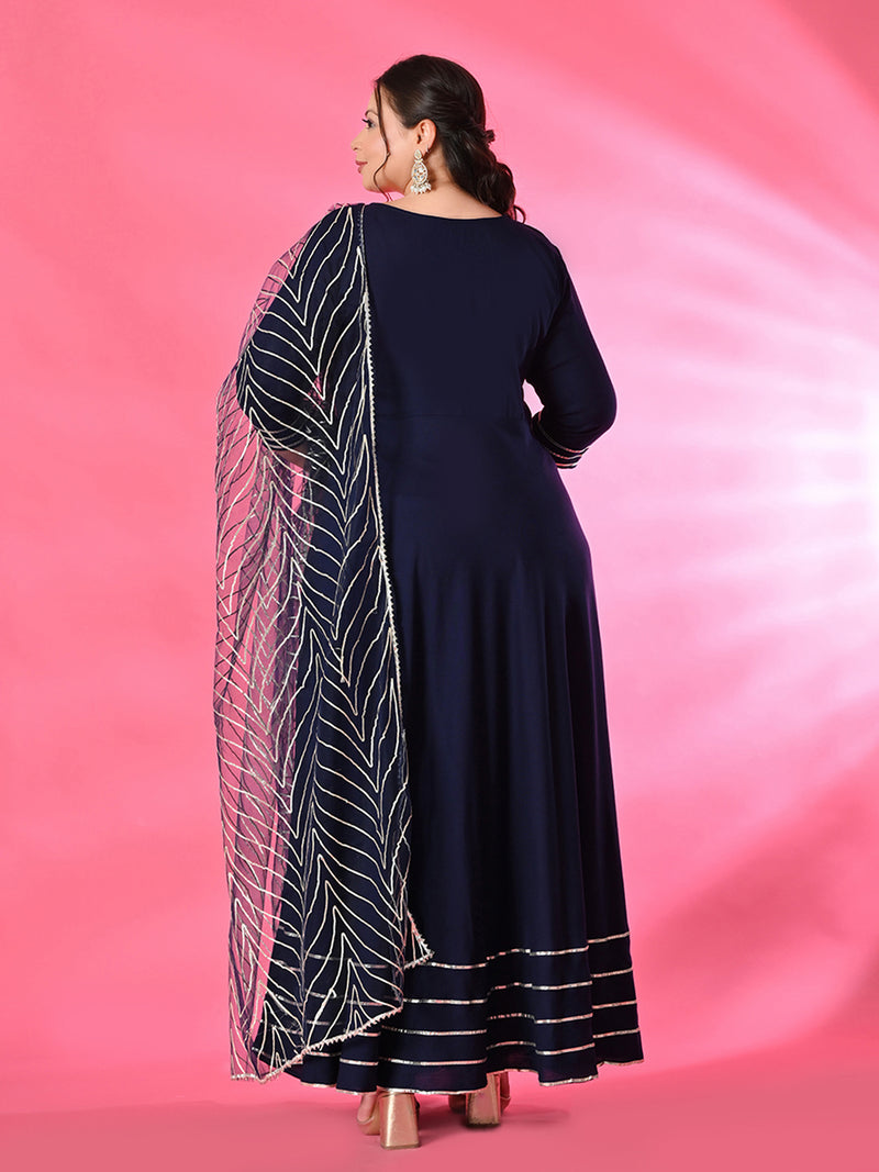 Plus Size Navy Blue Gota Rayon Anarkali with Dupatta