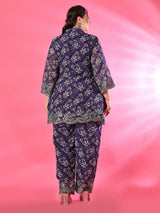 Plus Size Purple Georgette Embroidered Co-ord Set