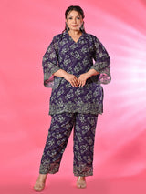 Plus Size Purple Georgette Embroidered Co-ord Set