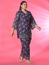 Plus Size Purple Georgette Embroidered Co-ord Set
