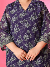 Plus Size Purple Georgette Embroidered Co-ord Set