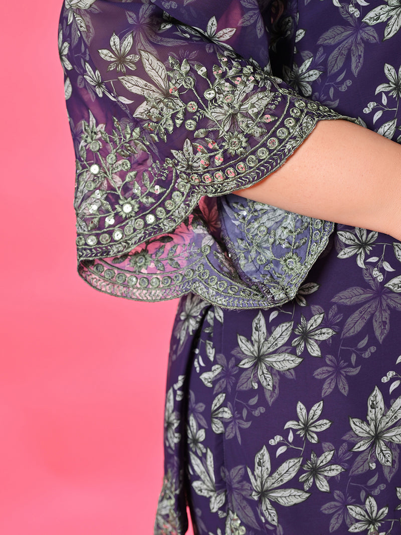 Plus Size Purple Georgette Embroidered Co-ord Set