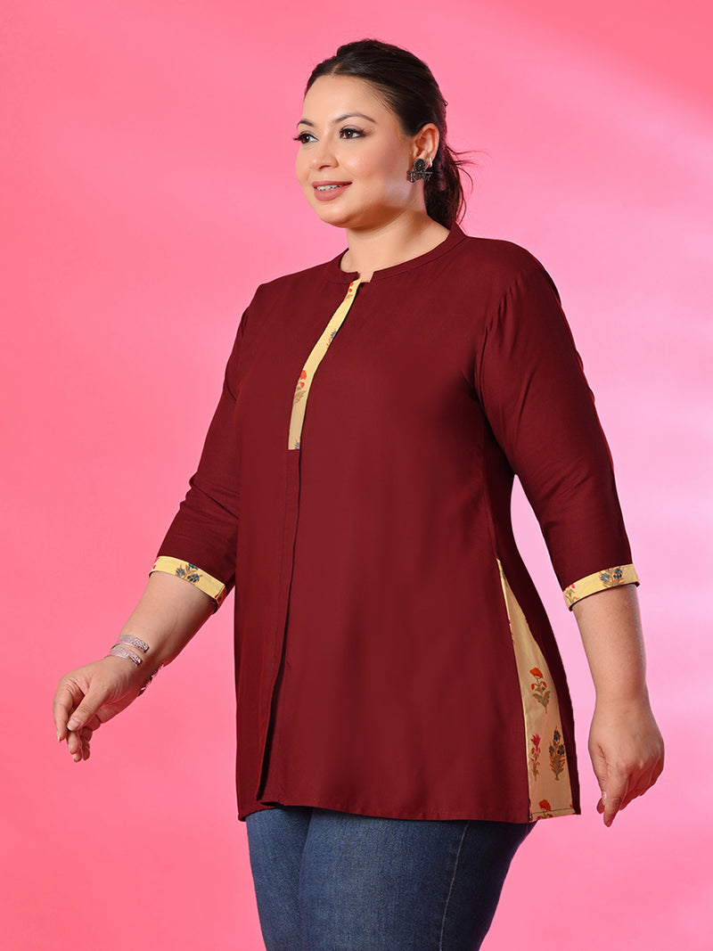 Plus Size Everyday Rust Contrast Detail Tunic Top