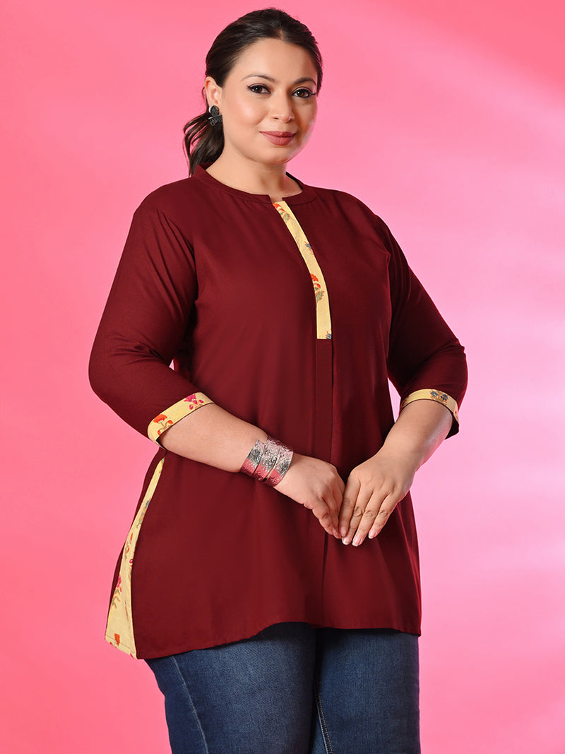 Plus Size Everyday Rust Contrast Detail Tunic Top