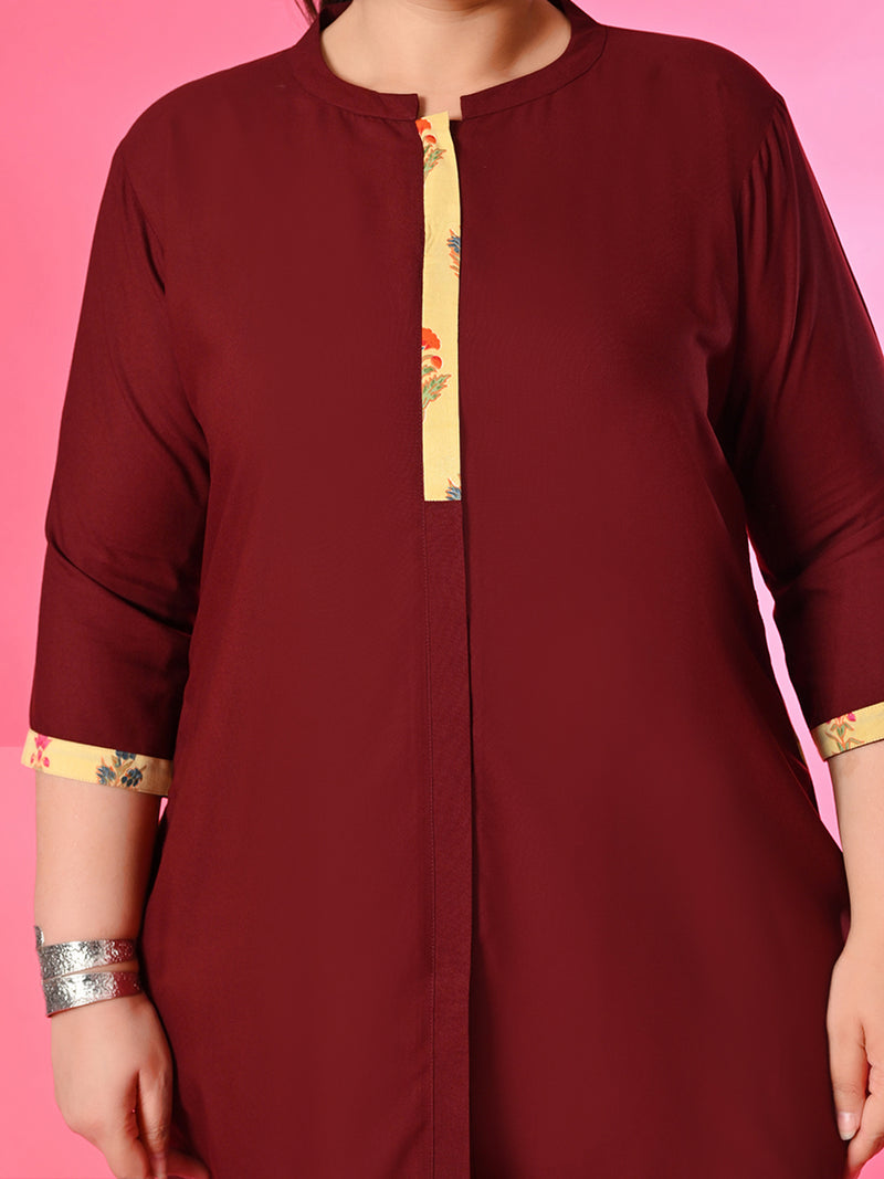 Plus Size Everyday Rust Contrast Detail Tunic Top