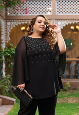 Plus Size Designer Black Georgette Coord Set with Unique Handwork