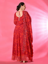 Plus Size Rani Pink Digital Printed Anarkali with Dupatta