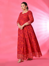 Plus Size Rani Pink Digital Printed Anarkali with Dupatta