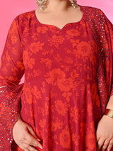 Plus Size Rani Pink Digital Printed Anarkali with Dupatta