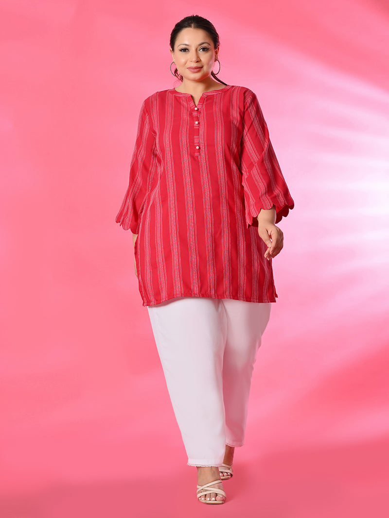 Plus Size Rani Pink Striped Short Kurta