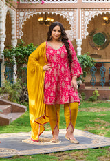 Plus Size Vibrant Rani Pink Tulip Pant Set with Dupatta