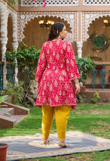 Plus Size Vibrant Rani Pink Tulip Pant Set with Dupatta