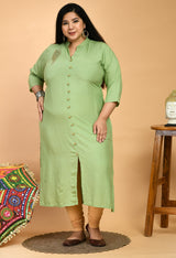 Plus Size Plus Size Embellished Pista Green Kurta