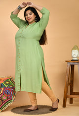 Plus Size Plus Size Embellished Pista Green Kurta