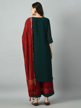 Plus Size Women Mukaish Bottle Green Kurta Set with Dupatta