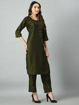 Plus Size Mehendi Green Beads & Stones Kurta Set with Dupatta