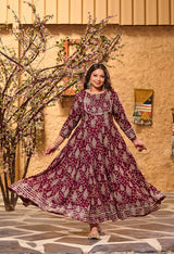 Plus Size Glorious Wine Embellished Anarkali with Dupatta