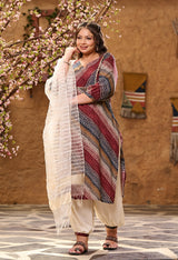 Plus Size Maroon Leheriya Kurta Set with Dupatta