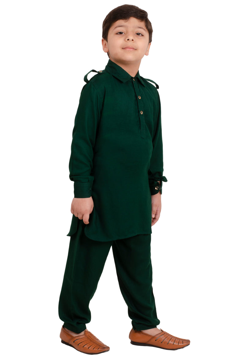 Boys Green Pathani Rayon Kurta Pyjama Set