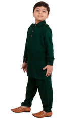 Boys Green Pathani Rayon Kurta Pyjama Set