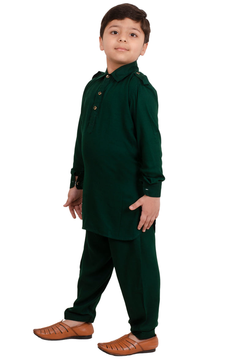 Boys Green Pathani Rayon Kurta Pyjama Set