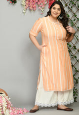 Plus Size Coral Peach Striped Kurta Palazzo Set