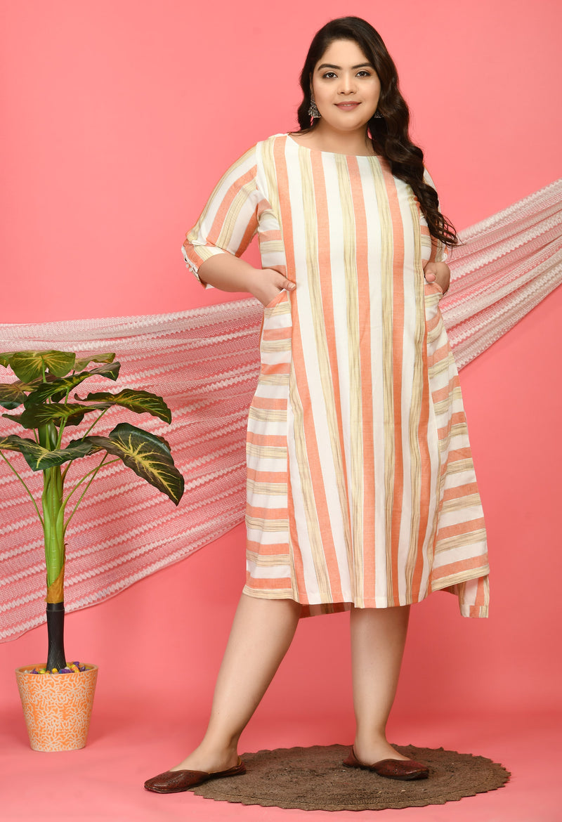 Plus Size Striped Peach Midi Dress