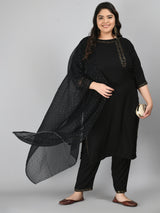 Plus Size Voguish Black Kurta Pant Set with Dupatta