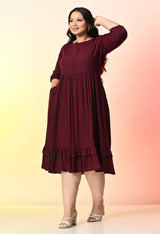 Plus Size Wine Solid Rayon Dress