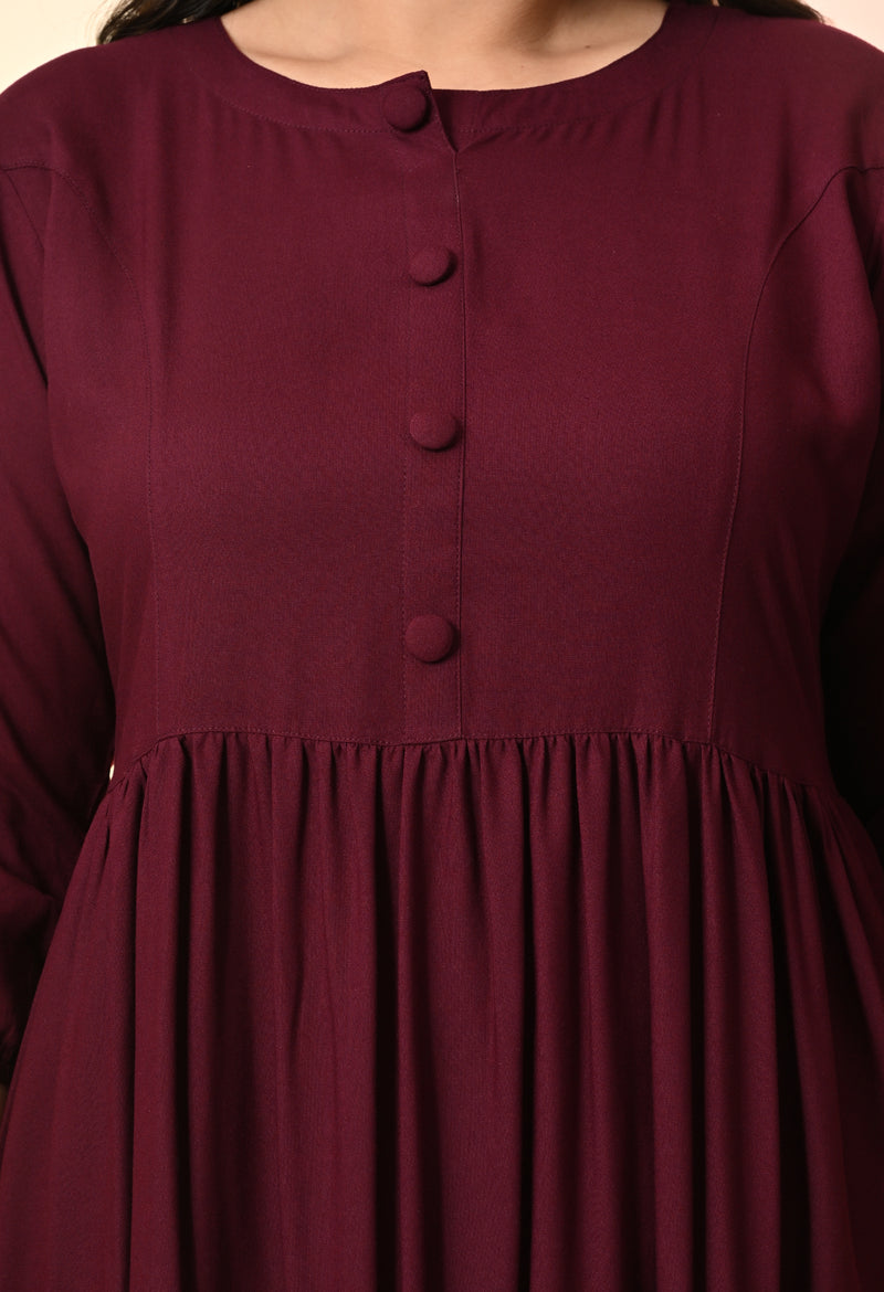 Plus Size Wine Solid Rayon Dress