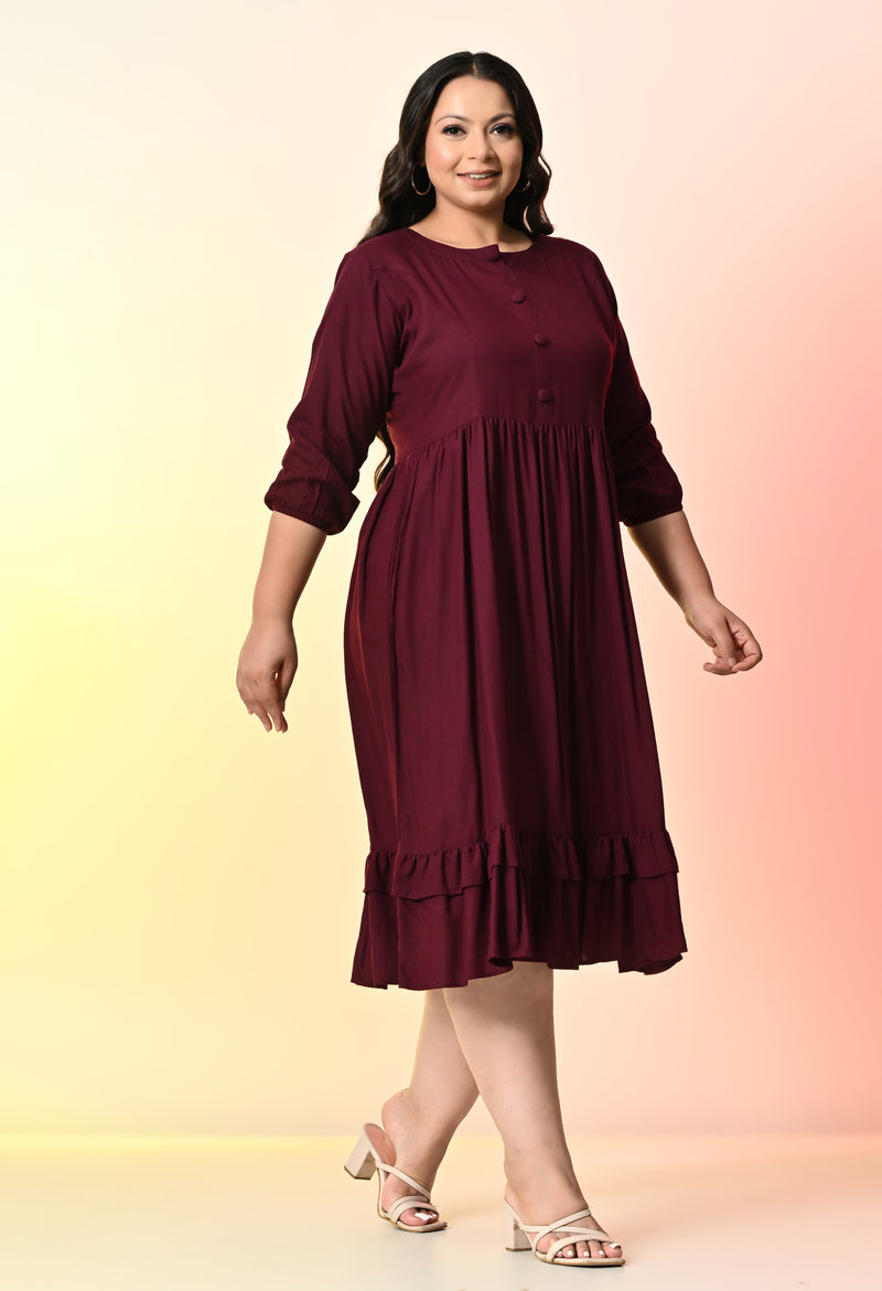 Plus Size Wine Solid Rayon Dress