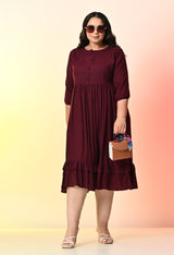 Plus Size Wine Solid Rayon Dress