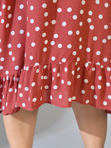 Elina Rust Polka Dot Crepe Dress with Ruffle Hem