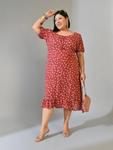 Elina Rust Polka Dot Crepe Dress with Ruffle Hem