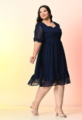 Plus Size Glowing Navy Blue Chevron Georgette Dress