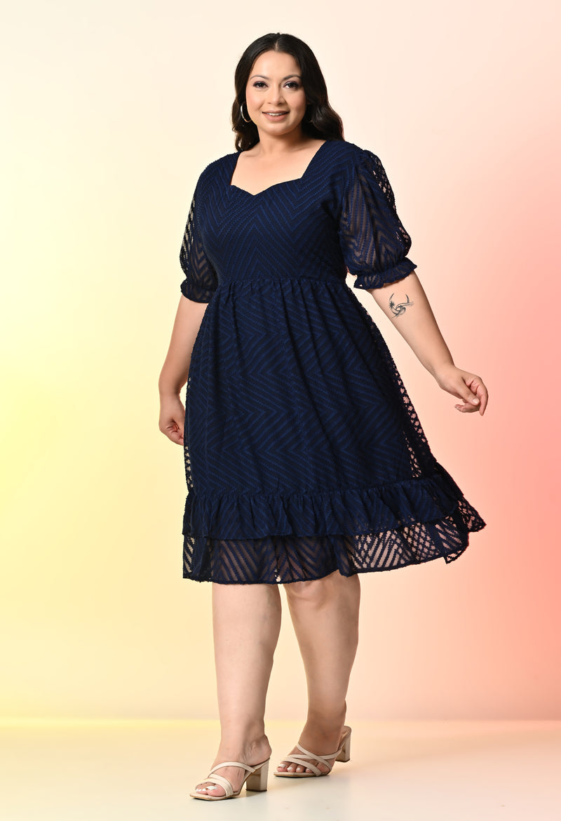 Plus Size Glowing Navy Blue Chevron Georgette Dress