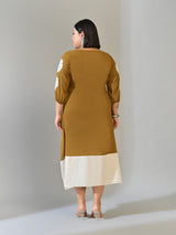 Olive Muse Mustard & Ivory Cotton Midi Dress
