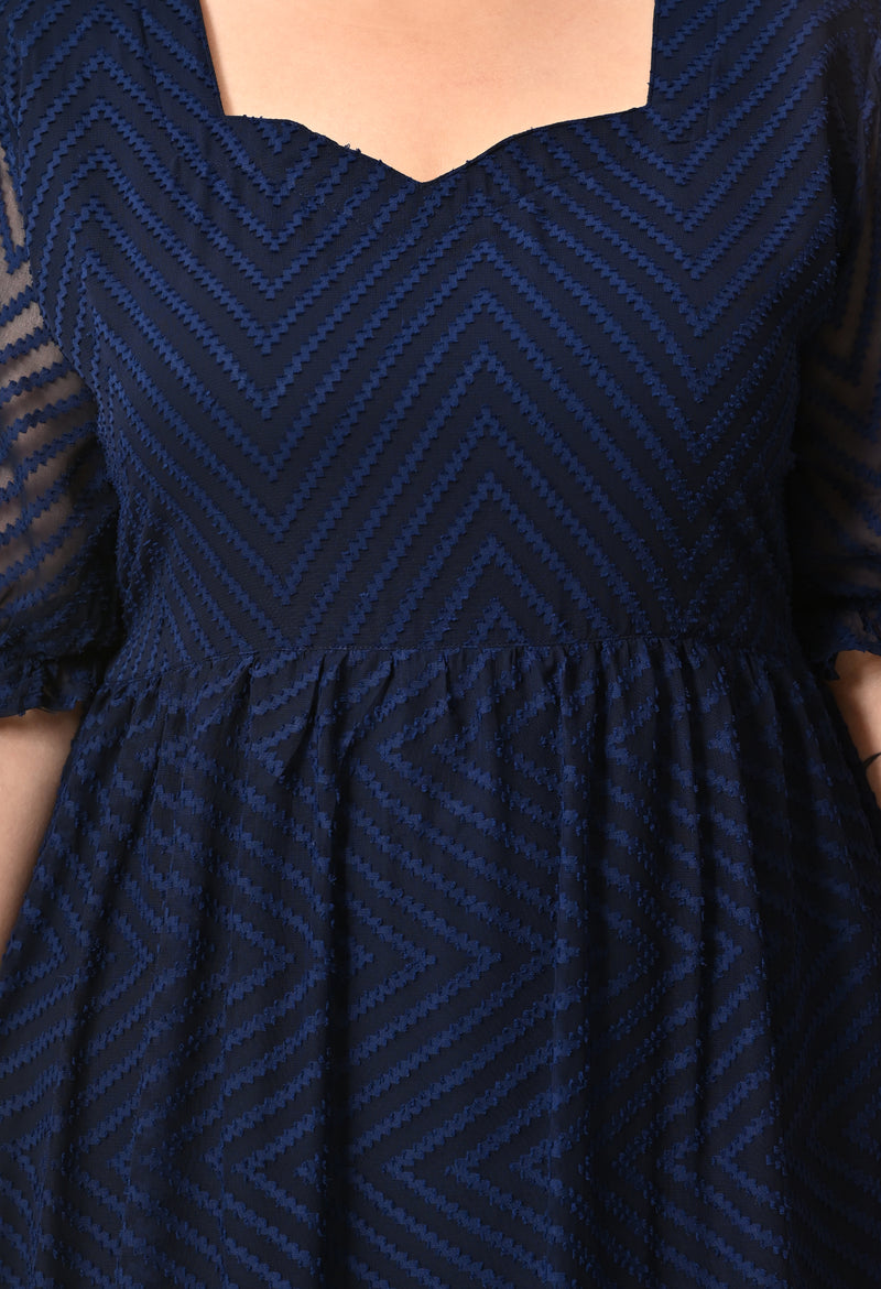 Plus Size Glowing Navy Blue Chevron Georgette Dress