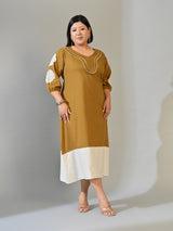 Olive Muse Mustard & Ivory Cotton Midi Dress