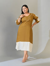 Olive Muse Mustard & Ivory Cotton Midi Dress