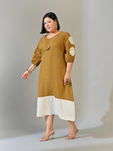 Olive Muse Mustard & Ivory Cotton Midi Dress
