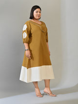 Olive Muse Mustard & Ivory Cotton Midi Dress