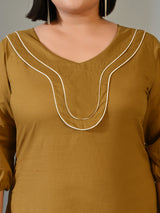 Olive Muse Mustard & Ivory Cotton Midi Dress